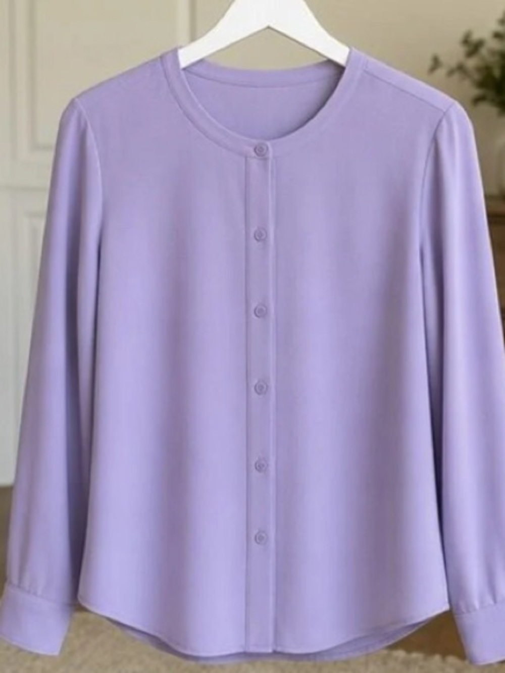 Light Purple Long-Sleeve Button Front Women's Top